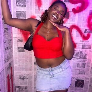 Red Halter Bustier Crop Top